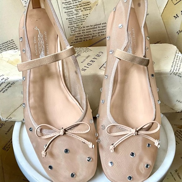 Free People Jeffrey Campbell Shine For You Ballet Flats Mesh Stone Beige - Picture 4 of 10